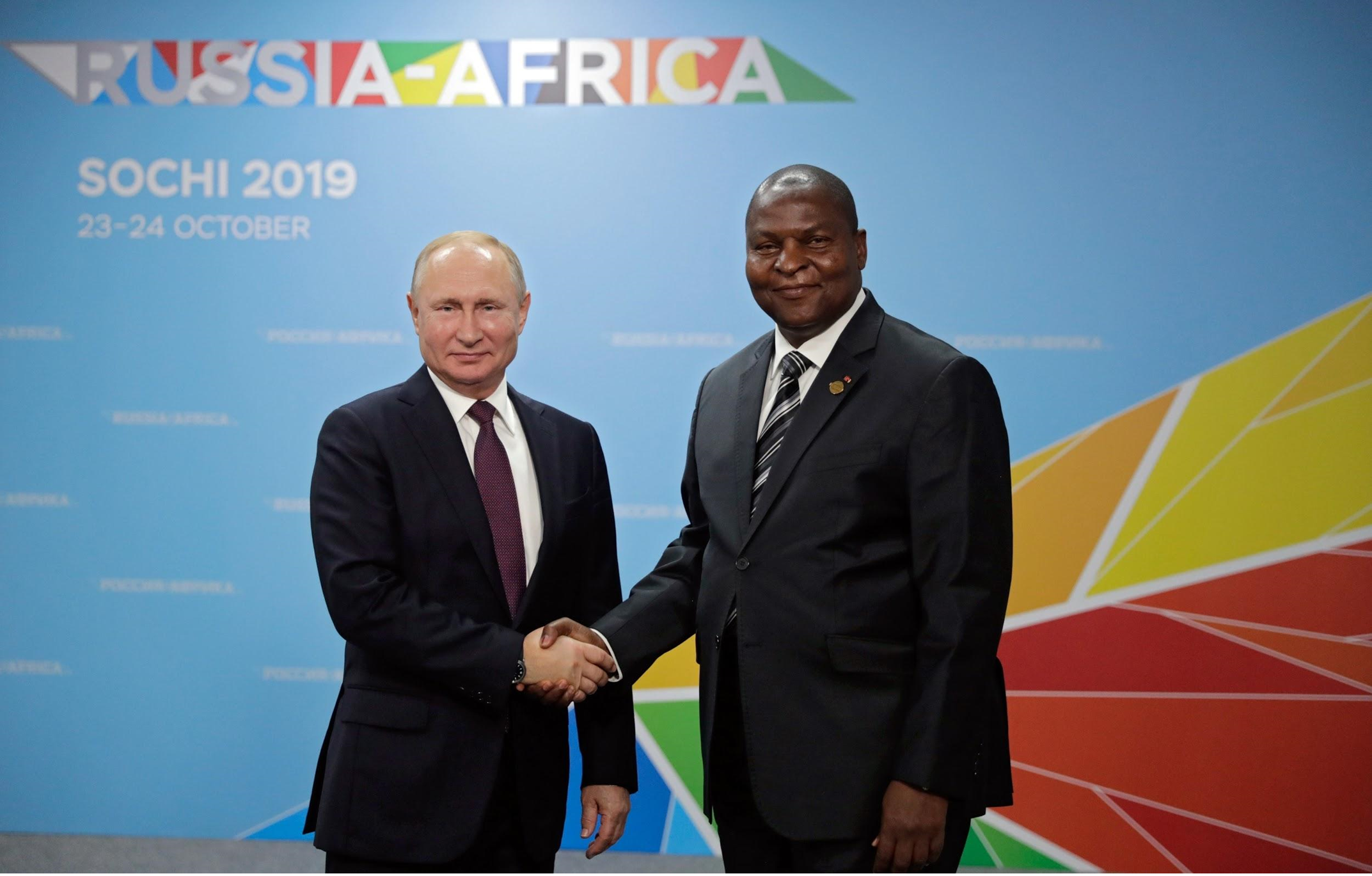 Vladimir Putin and Faustin Touadera 2019