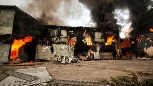 Anarchical scenes as protestors burn buildings in Durban during South Africa’s violent unrest in July 2021. Photo credit: BBC World News