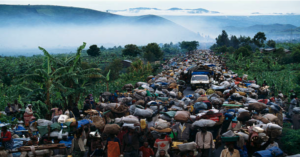 Exodus of Hutu refugees to Rwanda photo by Getty images