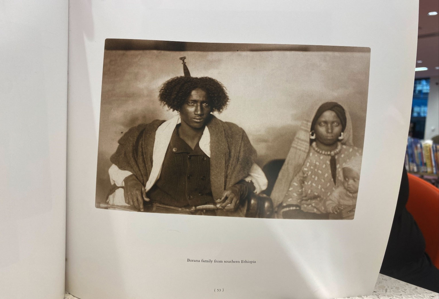 Figure 4. Detail from Borana People of Southern Ethiopia, photograph by Augustus F. Sherman. In Ellis Island Portraits, 1905–1920 (Washington, D.C.: U.S. National Archives, 2005), 53. Courtesy of the U.S. National Archives. Photograph of the book page by Sora Halake from a copy held at the Martin Luther King Jr. Memorial Library, Washington, D.C.